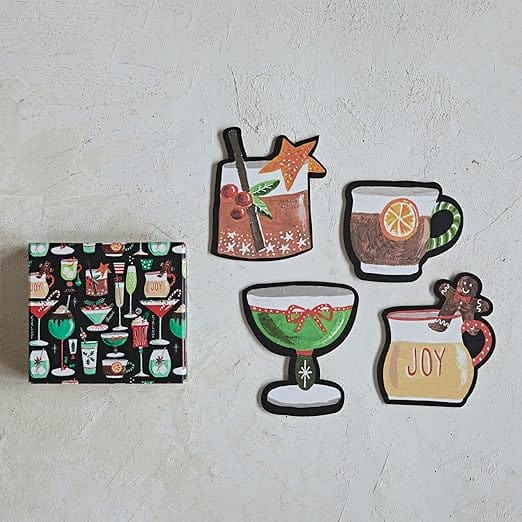Creative Co-Op Creative Co-op Printed Recycled Paper & Christmas Cocktail Shaped Cardboard Coasters - Little Miss Muffin Children & Home