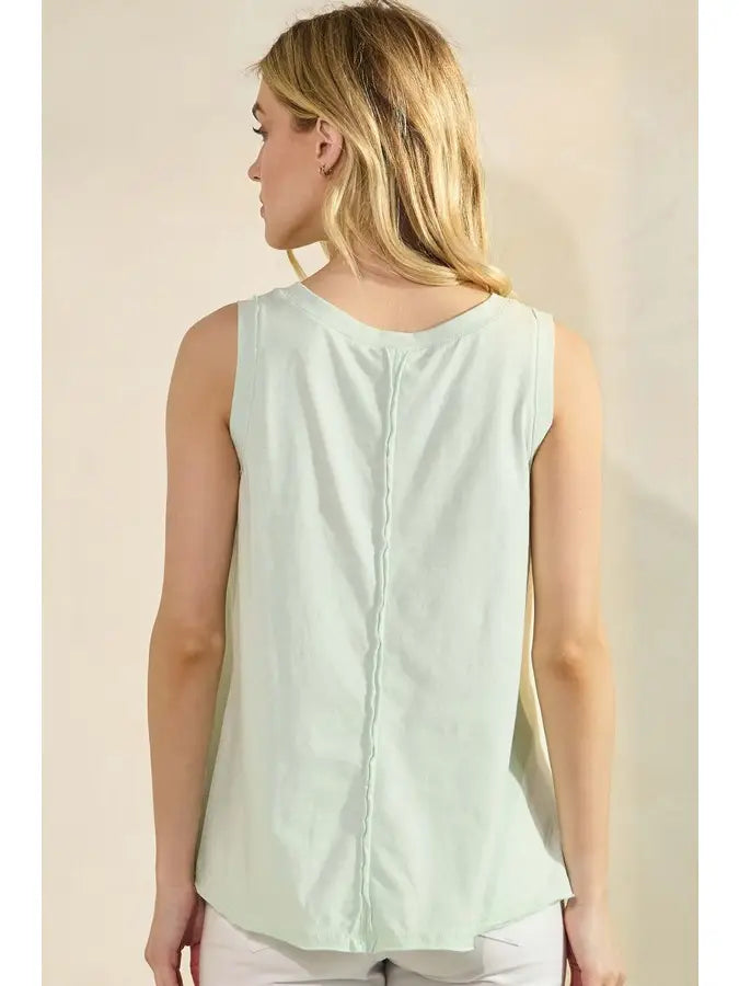 Yelete Soft Cotton Tank with Raw Edge Seams in Lime Cream - Little Miss Muffin Children & Home