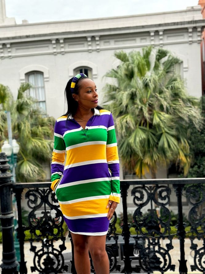 Mardi Gras Creations Mardi Gras Creations Thick Stripe Rugby Long Sleeve Ladies' Dress - Little Miss Muffin Children & Home