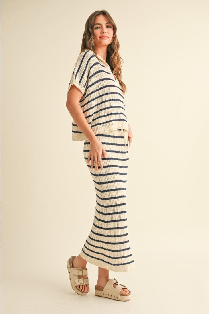 Miou Muse Striped Collared Short Sleeve Lightweight Boxy Sweater - Little Miss Muffin Children & Home