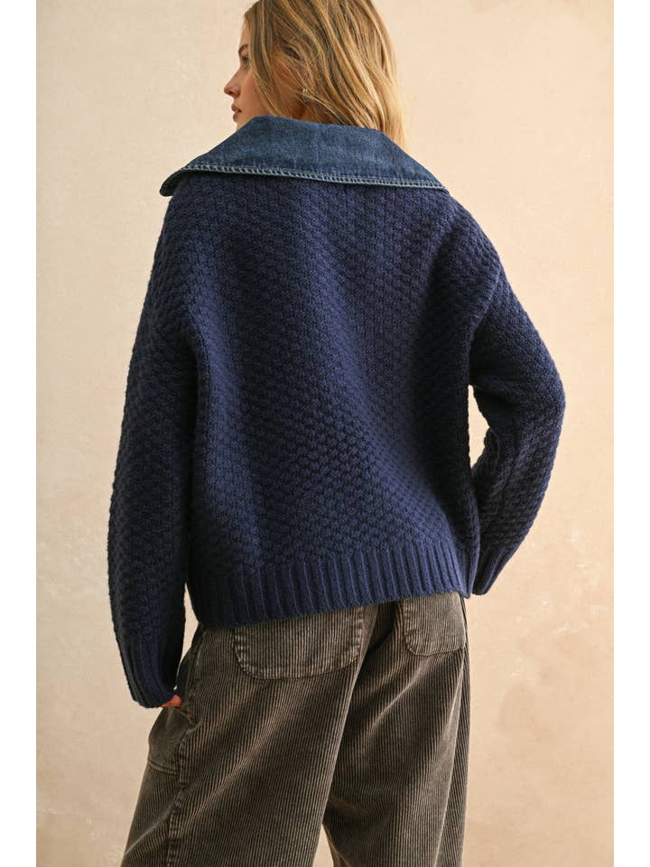 Miou Muse Denim & Knit Combo Cardigan Jacket - Little Miss Muffin Children & Home