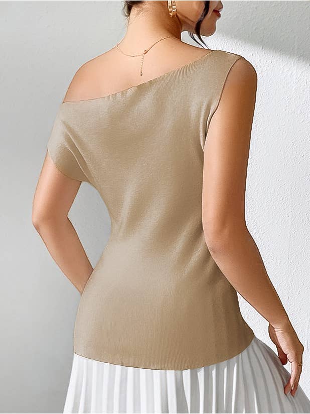 Rosa Clothing Rosa Clothing One-Shoulder Sleeveless Knit Top in Khaki - Little Miss Muffin Children & Home