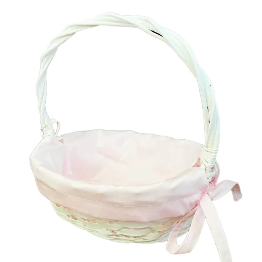 The Bow Next Door White Wicker Easter Basket with Solid Pink Liner - Little Miss Muffin Children & Home