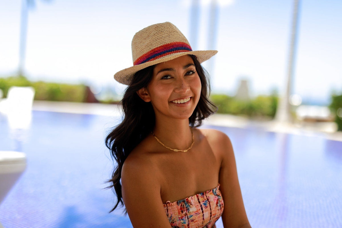 Shebobo Shebobo Coral & Fuschia Crochet Fedora Unisex Straw Hat - Little Miss Muffin Children & Home