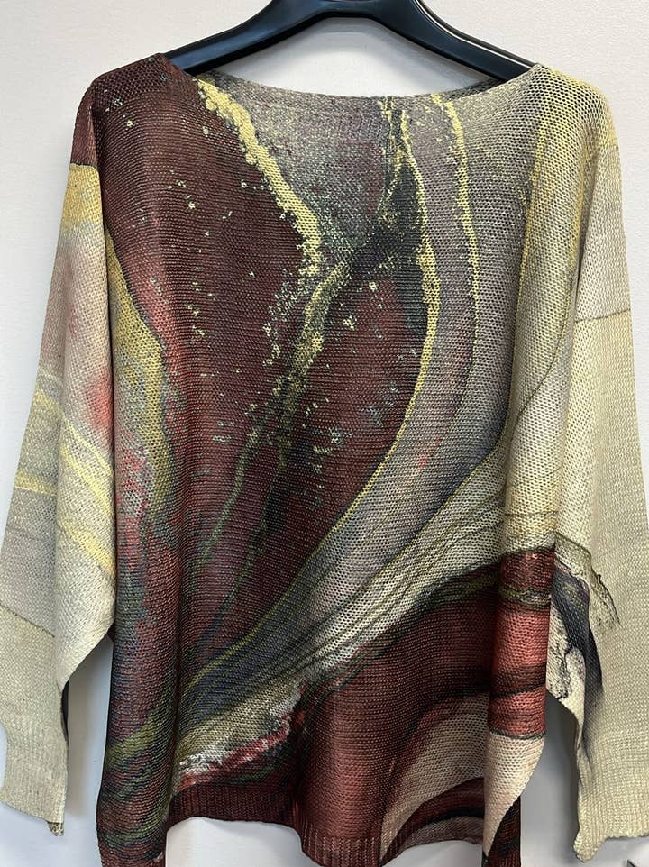 Loowie Tie-Dye Brown Gold Print Round Neck Long Sleeve Sweater - Little Miss Muffin Children & Home