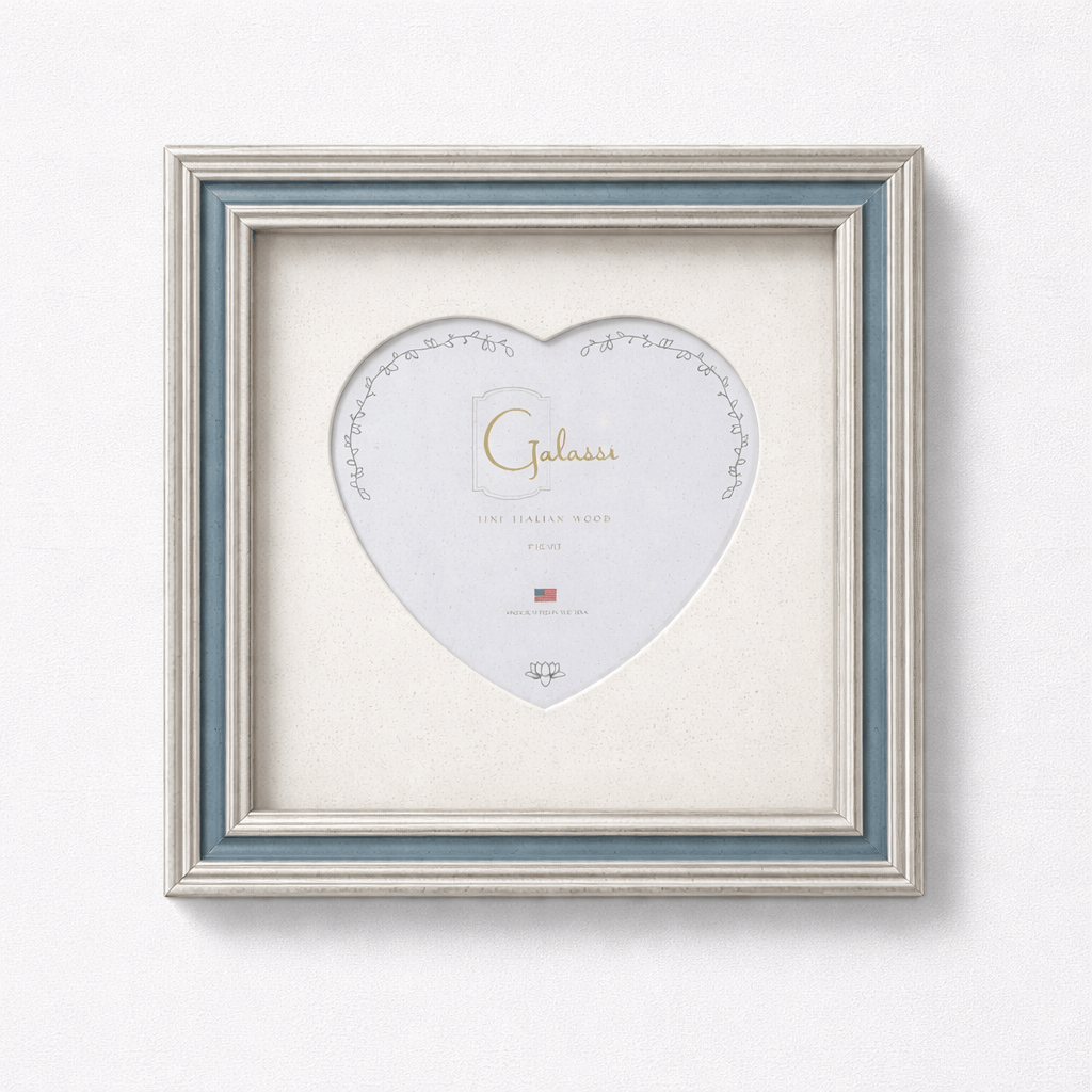 F.G. Galassi Silver with Light Blue Channel Frame 3x3 Heart Mat - Little Miss Muffin Children & Home