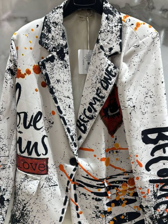 Loowie Italian Script & Hearts Print Blazer - Little Miss Muffin Children & Home