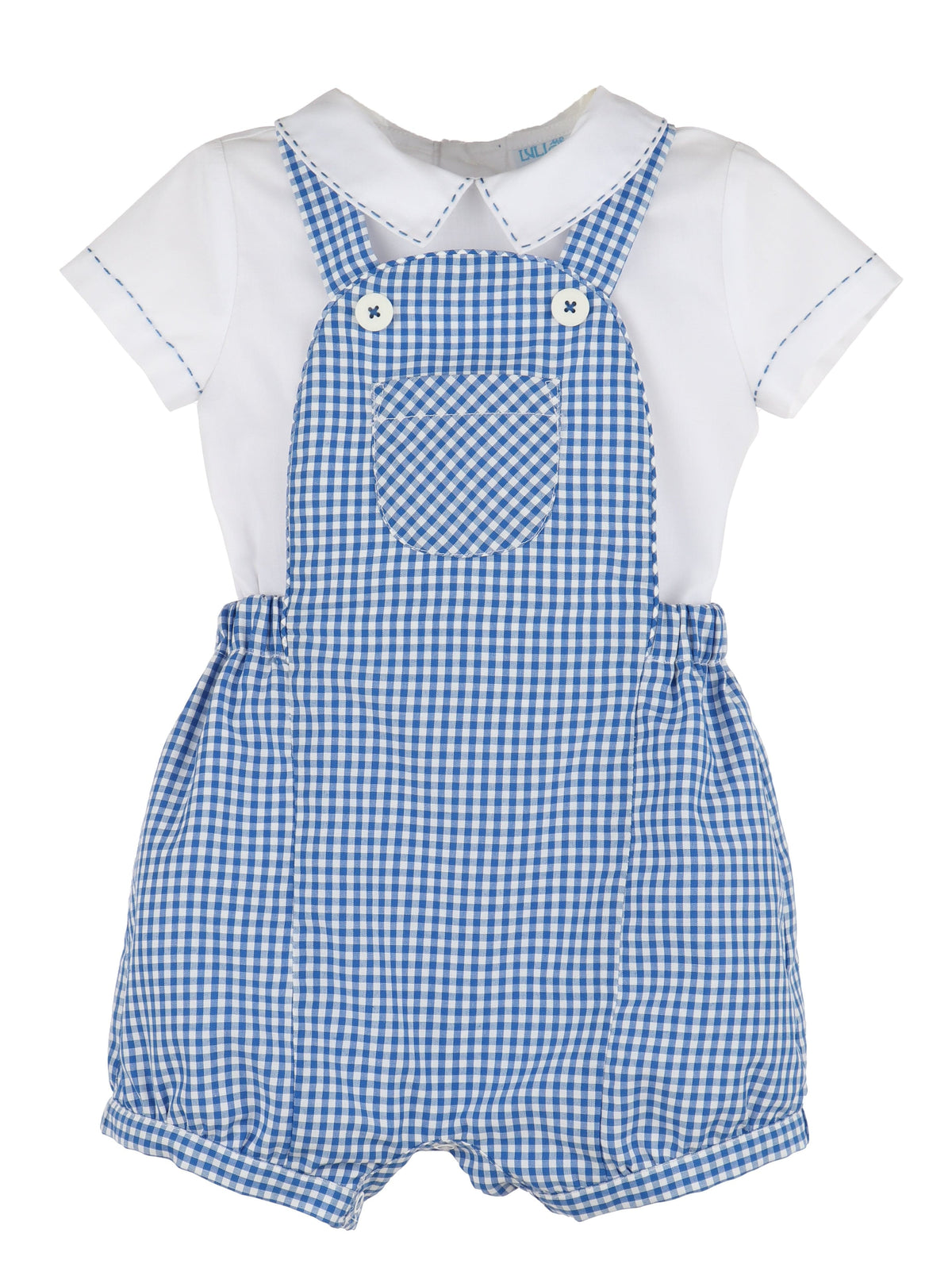 Casero & Associates Casero & Associates Check Pocket Boy Romper Set, Navy - Little Miss Muffin Children & Home