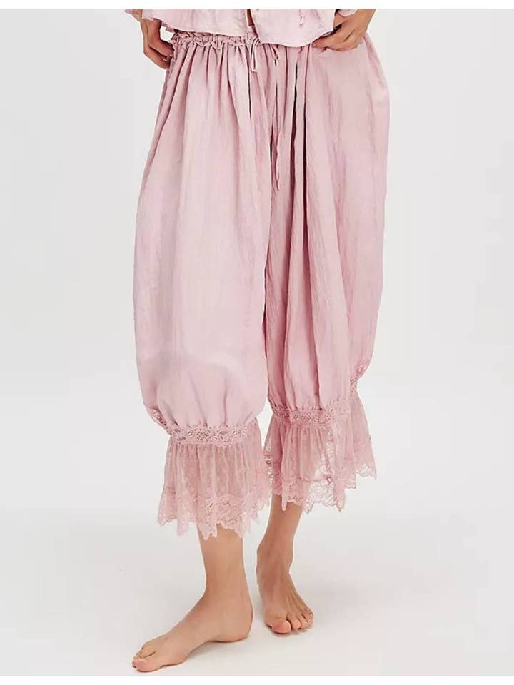 Sweetkama Pink Ladies Elastic Waist Lace String Tie Lantern Pants - Little Miss Muffin Children & Home