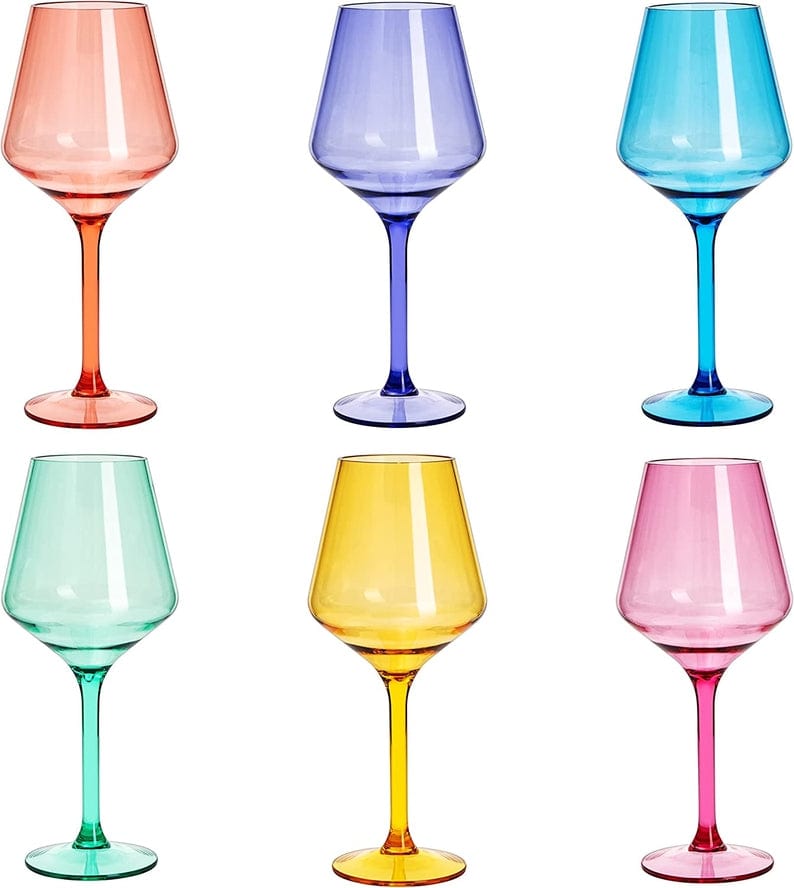 Set of 6 multicolor acrylic wine glasses for pool parties and picnics