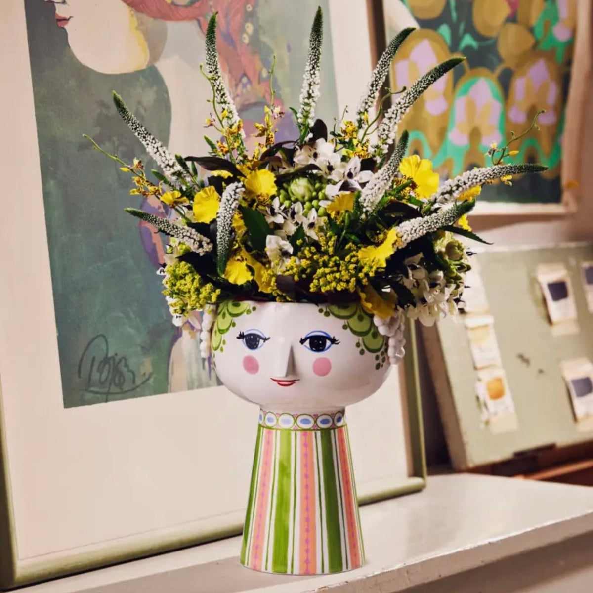 Danish Design Collective Bjørn Wiinblad Eva Pink/Blue 9.3" 3D Vase On Long Base - Little Miss Muffin Children & Home