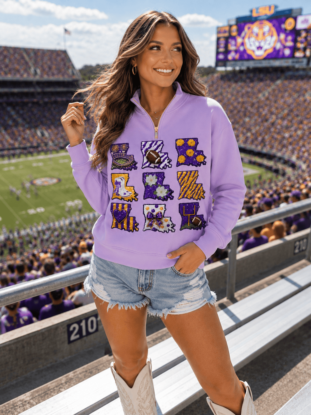 Sash Clothing Bar Louisiana Tigers Purple & Yellow Sequin Quarter Zip Sweatshirt - Little Miss Muffin Children & Home