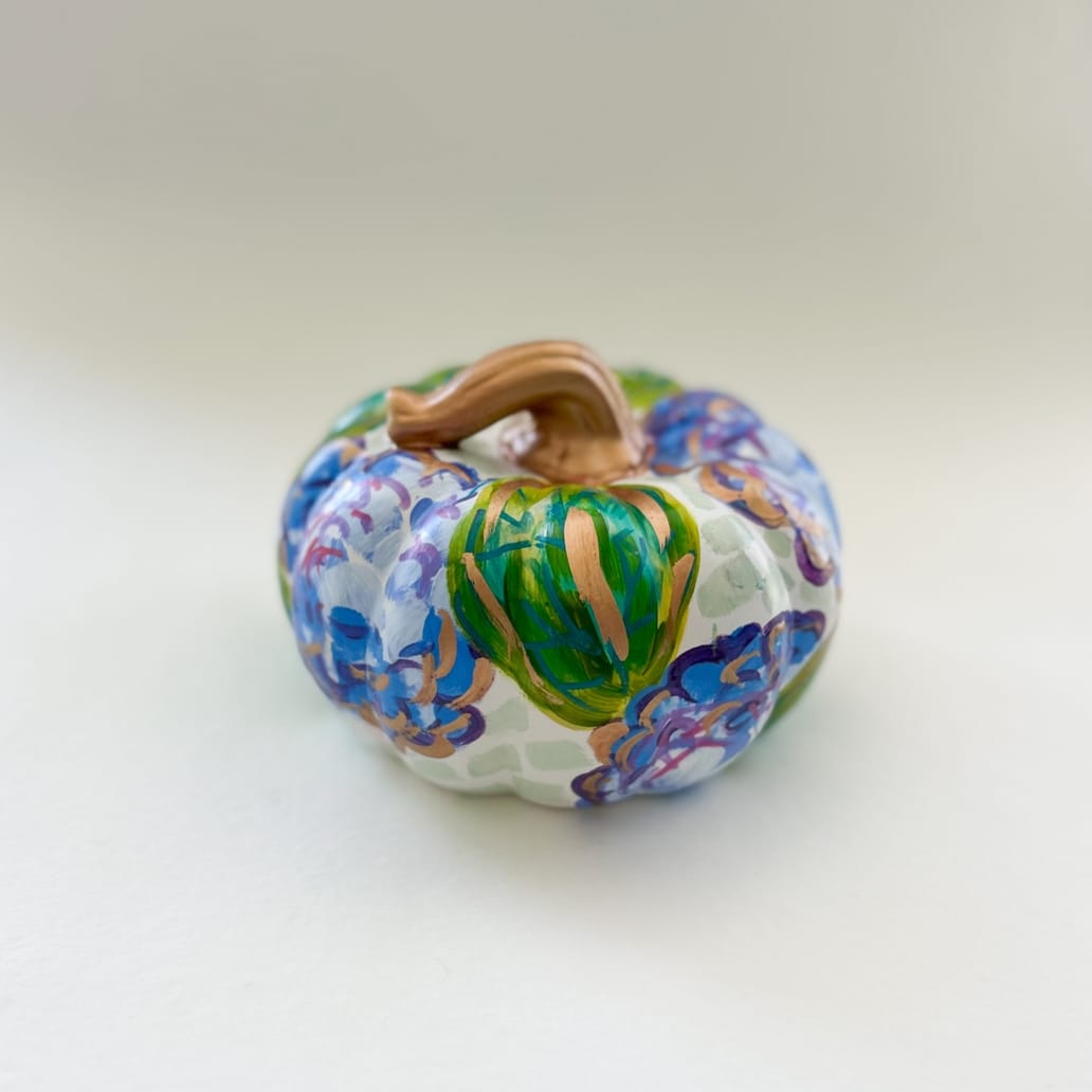 Jessica Reynolds Art Blue Hydrangea Floral Pumpkin - Little Miss Muffin Children & Home