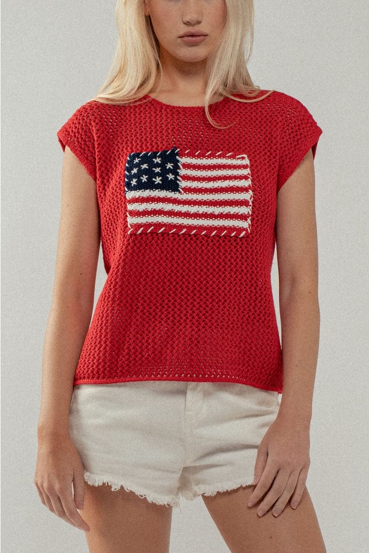 Urban Daizy Crochet Flag Cap Sleeve Crewneck Sweater - Little Miss Muffin Children & Home