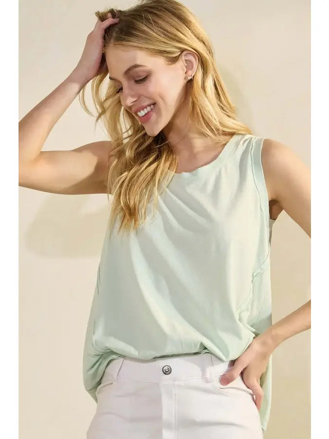 Yelete Soft Cotton Tank with Raw Edge Seams in Lime Cream - Little Miss Muffin Children & Home
