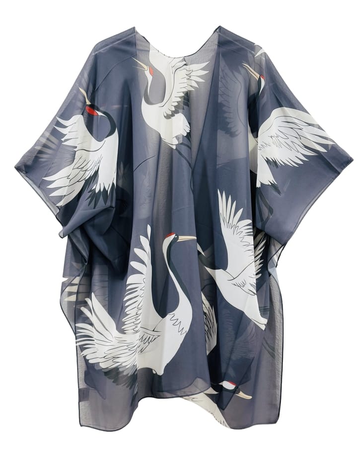 JC Sunny Fashion Gray-White Crane Kimono - Little Miss Muffin Children & Home