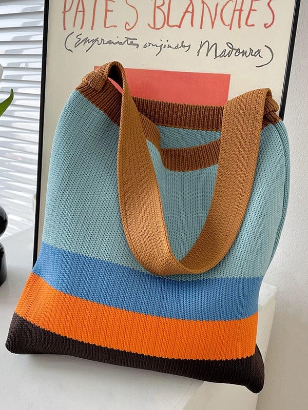 FurDecoration Blue Multi Stripe Knit Bucket Bag - Little Miss Muffin Children & Home