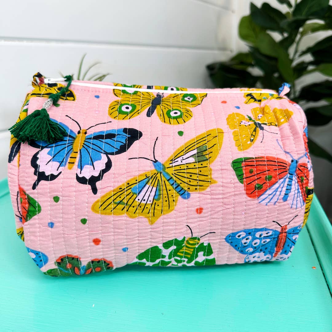 Folklore Couture Pink Butterfly Print Quilted Travel Cosmetic Bag - Little Miss Muffin Children & Home