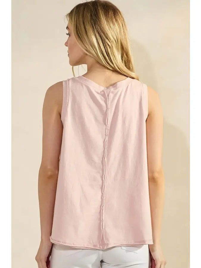 Yelete Soft Cotton Tank with Raw Edge Seams in Light Pink - Little Miss Muffin Children & Home