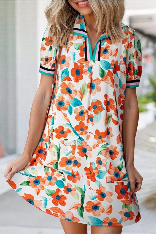 Aapparella Aapparella Contrast Trim Floral Puff Sleeve Mini Dress - Little Miss Muffin Children & Home