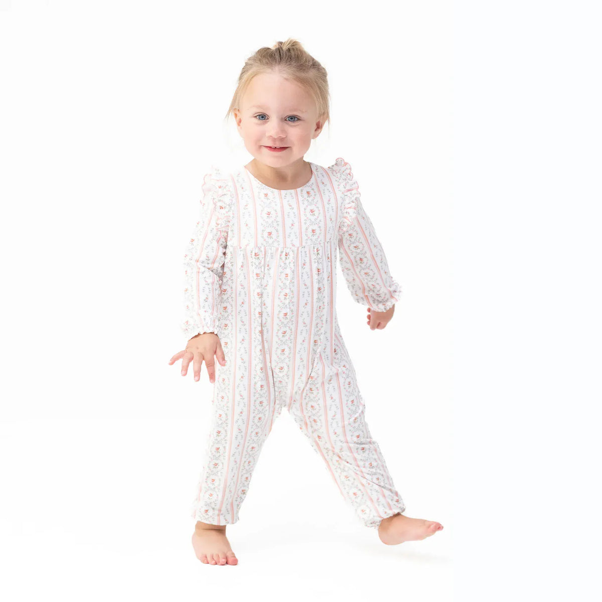 Angel Dear Marnie Rosebud Stripe Long Sleeve Petal Ruffle Romper - Little Miss Muffin Children & Home
