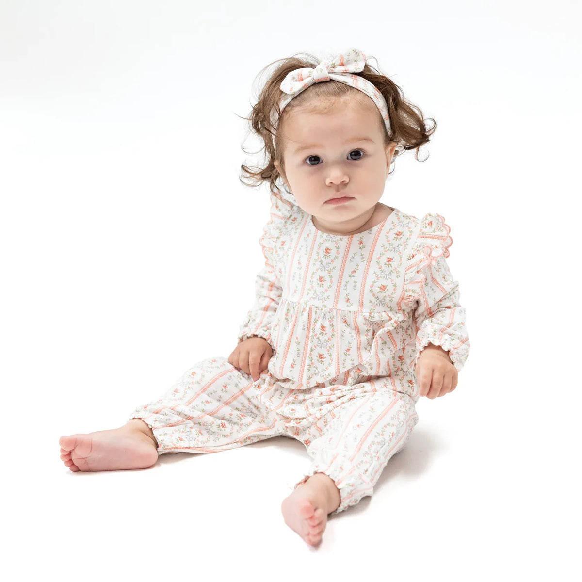 Angel Dear Marnie Rosebud Stripe Long Sleeve Petal Ruffle Romper - Little Miss Muffin Children & Home