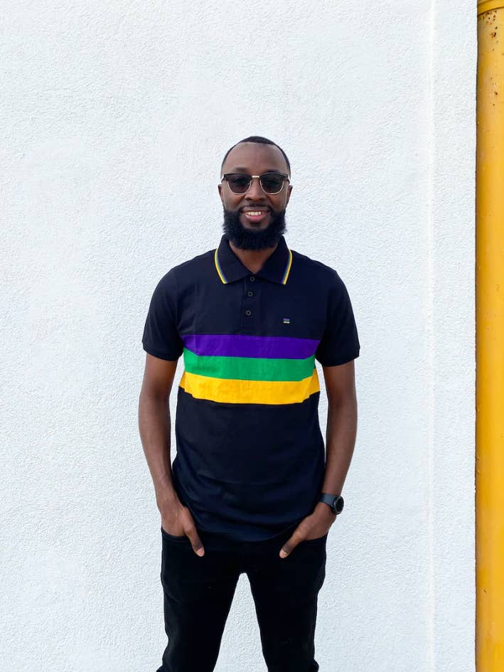 Mardi Gras Creations Black Chest Stripe Adult Short Sleeve Shirt - Little Miss Muffin Children & Home