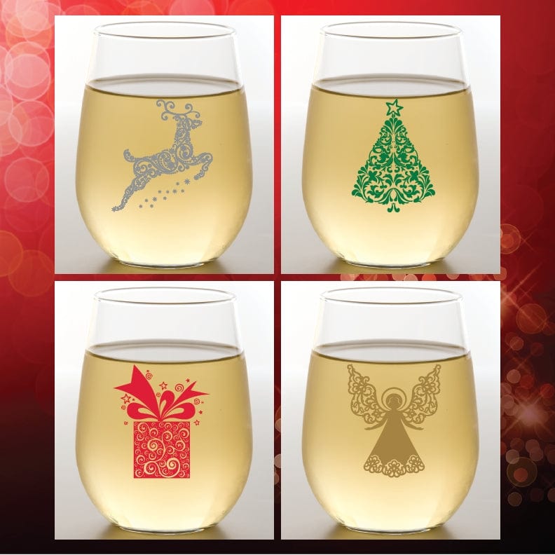 Wine-Oh! Wine-Oh Christmas Shatterproof Wine Glasses, Set Of 4 - Little Miss Muffin Children & Home