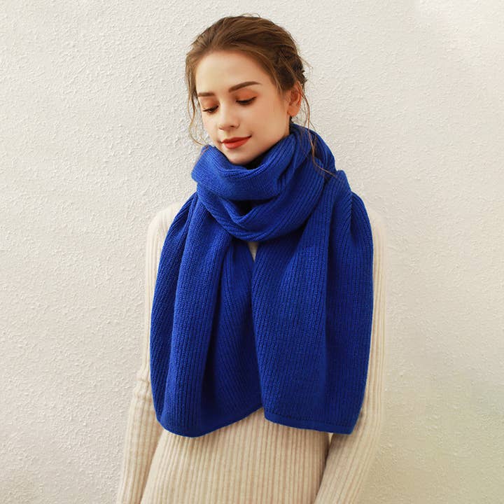 Accity Blue Solid Knit Faux Cashmere Scarf - Little Miss Muffin Children & Home