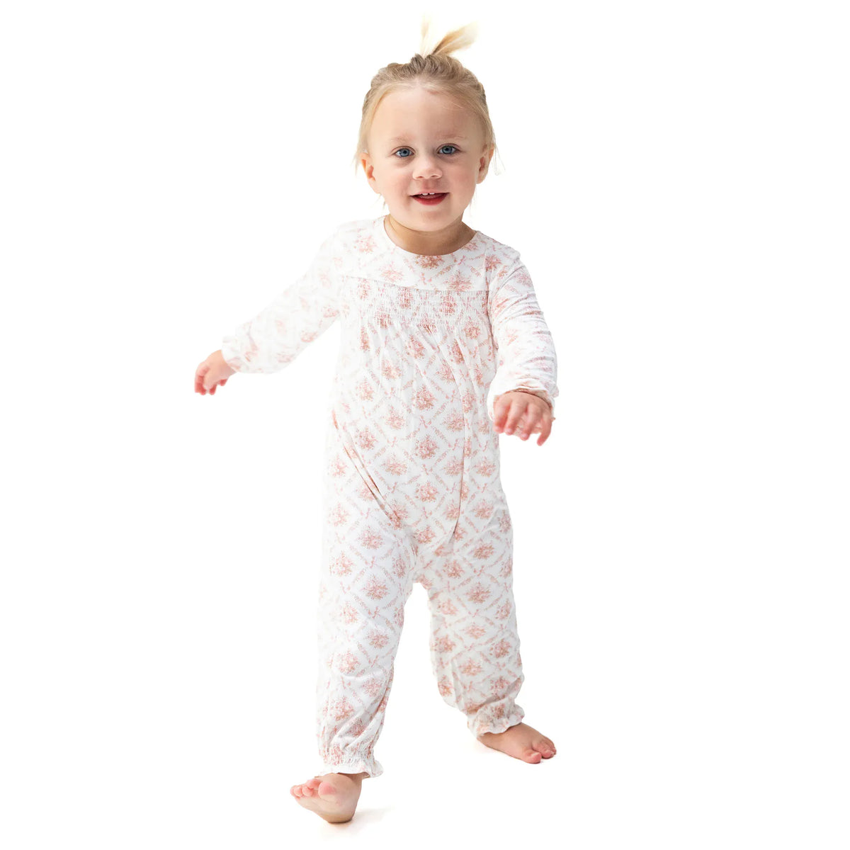 Angel Dear Rose Bow Lattice Smocked Long Sleeve Romper - Little Miss Muffin Children & Home