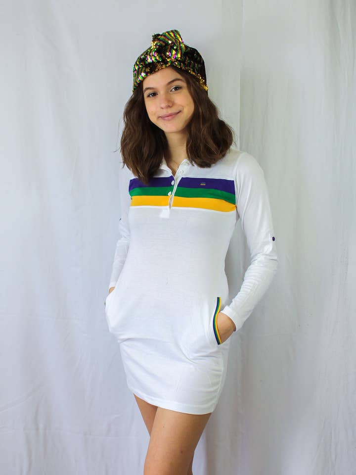 Mardi Gras Creations White Chest Stripe Junior Dress - Little Miss Muffin Children & Home