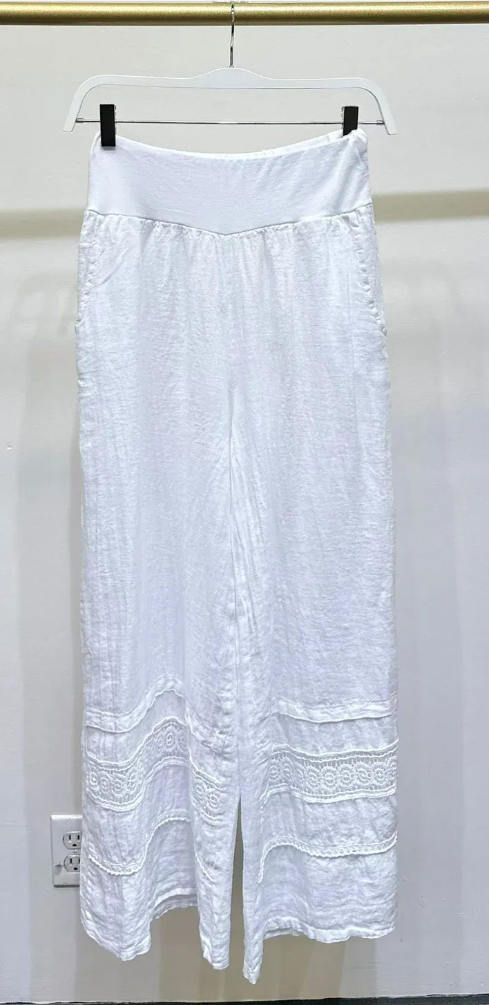 Milio Milano Italian Linen Pants with Crochet Lace Hem – Style 2