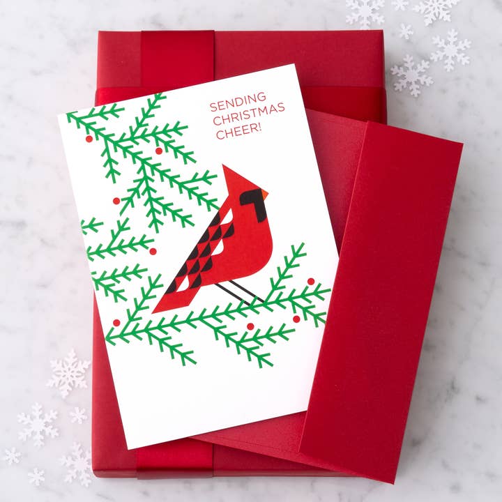 Design with Heart "Sending Christmas Cheer" Red Cardinal Card - Little Miss Muffin Children & Home