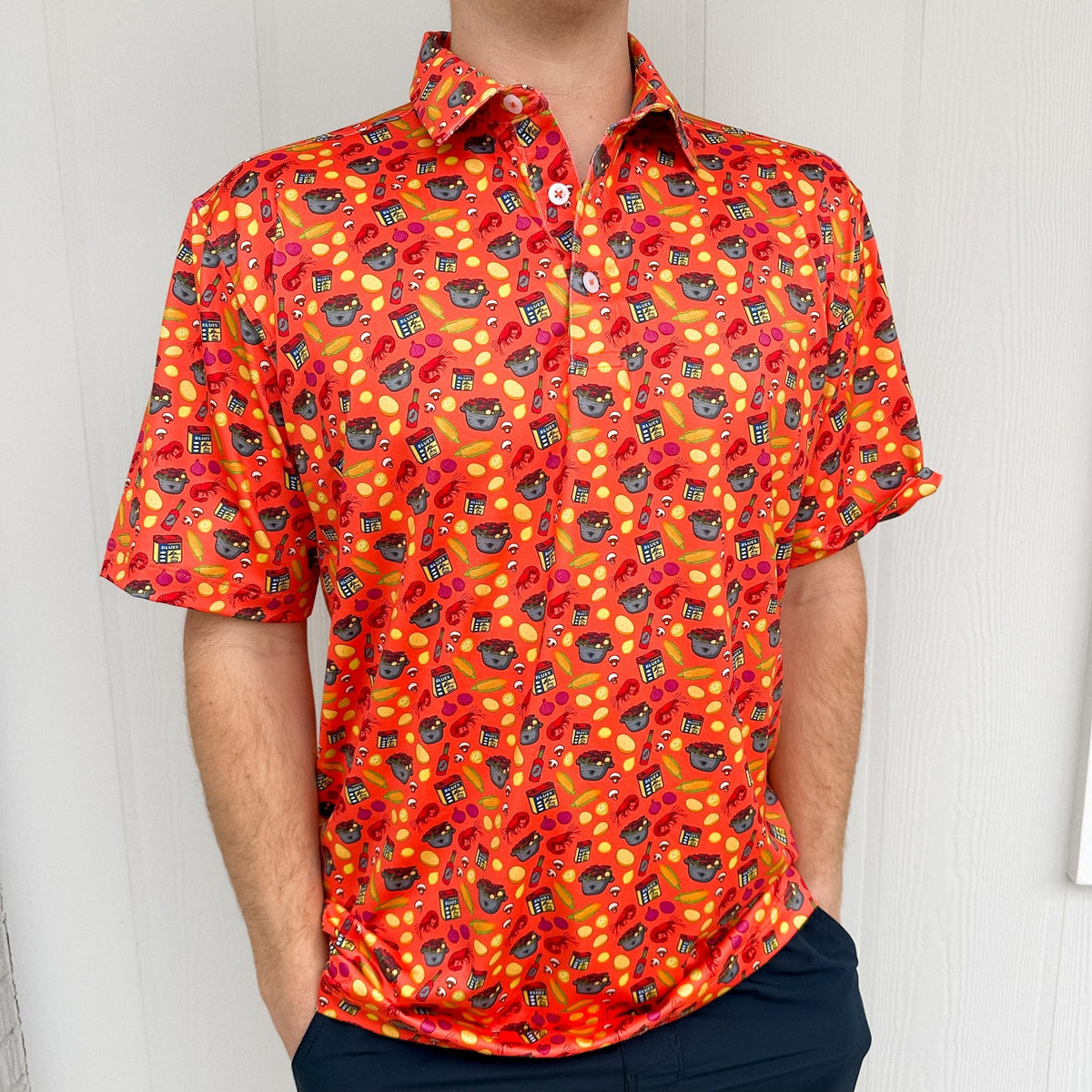 Bald Head Blues Crawfish Boil All-Over Print on Coral Men's Albatross Polo - Little Miss Muffin Children & Home