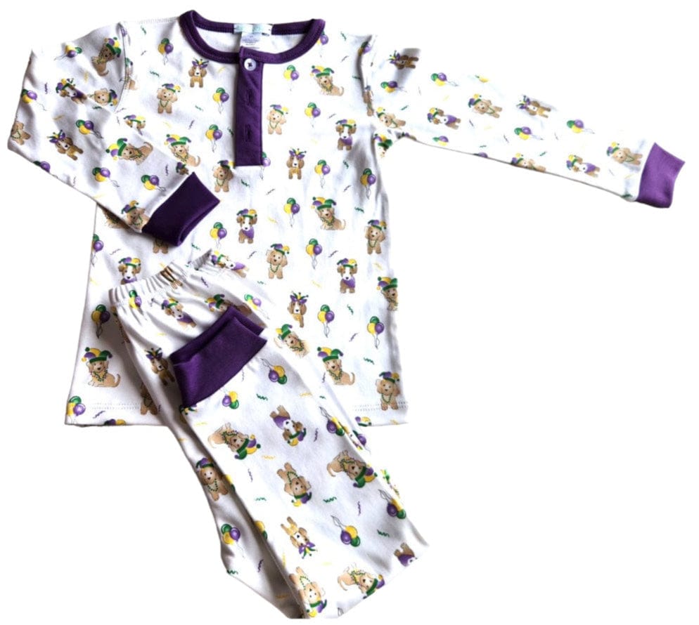 Lulu Bebe Lulu Bebe Mardi Gras Puppies Boy's Pima PJ Set - Little Miss Muffin Children & Home
