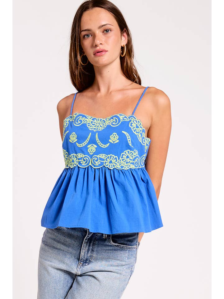 Camellia Embroidered Cami Top in Royal Blue