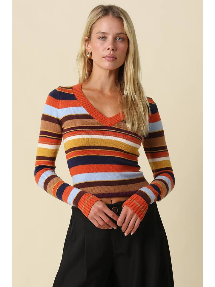 Ruthie Multi Stripe V-Neck Sweater