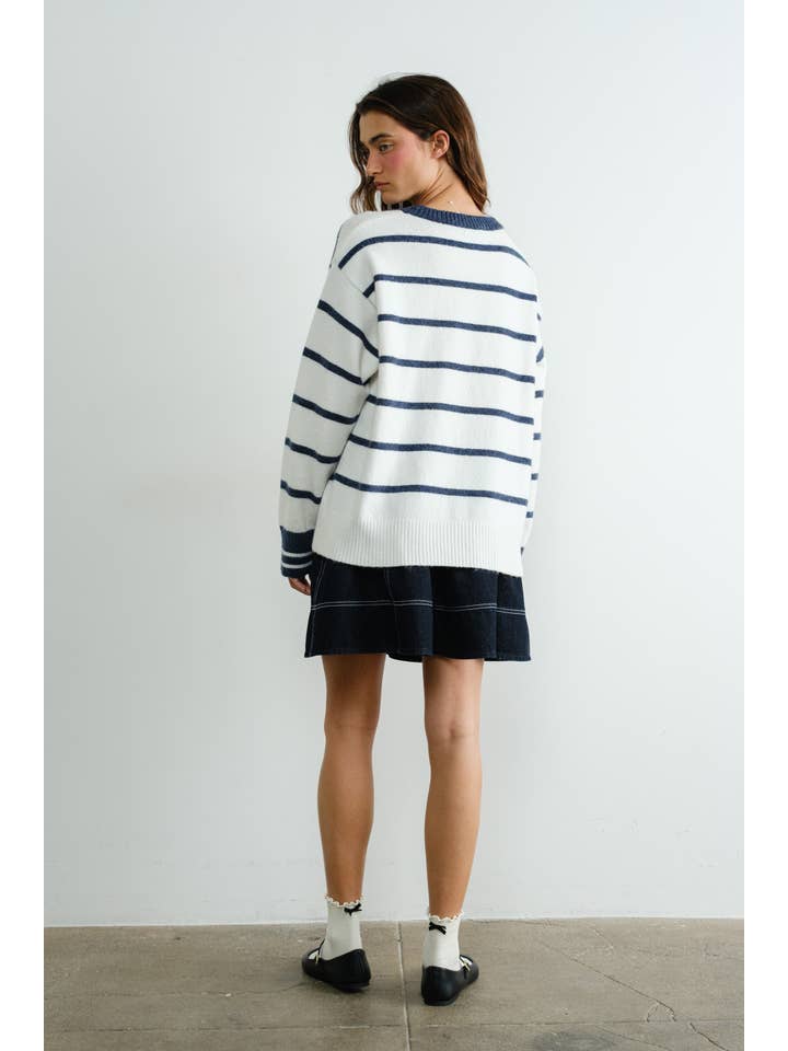 Creamon White Oversized Striped Sweater - Little Miss Muffin Children & Home