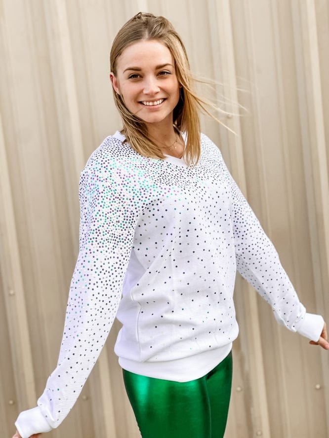 Mardi Gras Creations Mardi Gras Creations Sequin Explosion V-Neck Pullover - White - Little Miss Muffin Children & Home