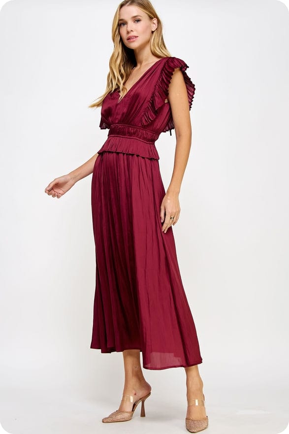 Strut & Bolt Strut & Bolt Sleeveless Pleated Long Satin Dress in Burgundy - Little Miss Muffin Children & Home