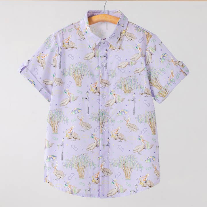 Nola Tawk Feathers & Floats Short Sleeve Collared Shirt - Little Miss Muffin Children & Home
