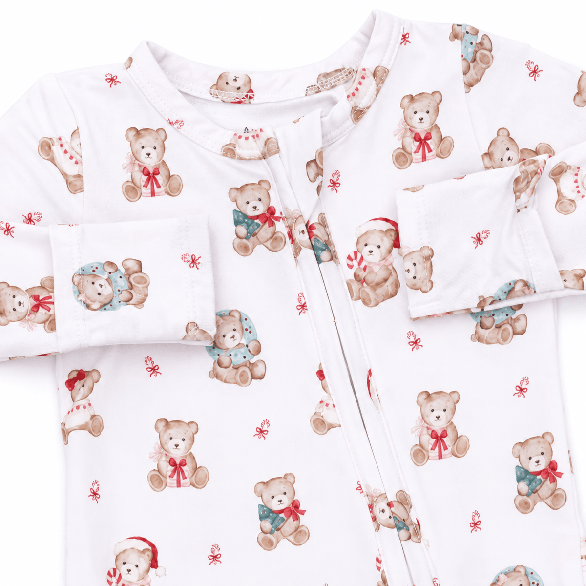 Angel Dear Christmas Teddy Bears Pink 2 Way Ruffle Back Zipper Footie - Little Miss Muffin Children & Home