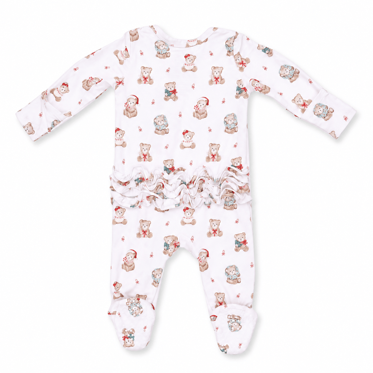 Angel Dear Christmas Teddy Bears Pink 2 Way Ruffle Back Zipper Footie - Little Miss Muffin Children & Home