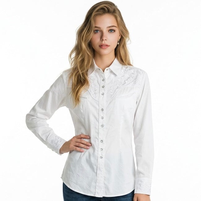 Rockmount Ranch Wear Women's Vintage White-on-White Tooling Embroidered Western Shirt - Little Miss Muffin Children & Home