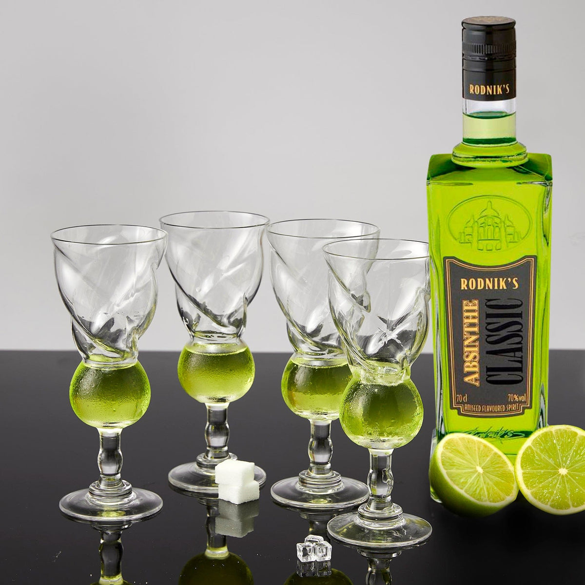 Tulip absinthe glasses, detail view