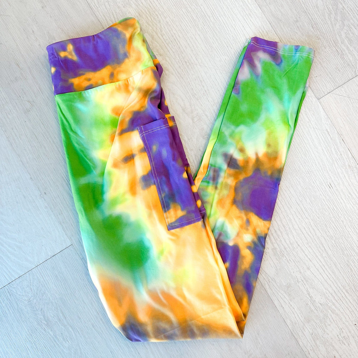 Adult Mardi Gras Tie Dye Swirls Leggings