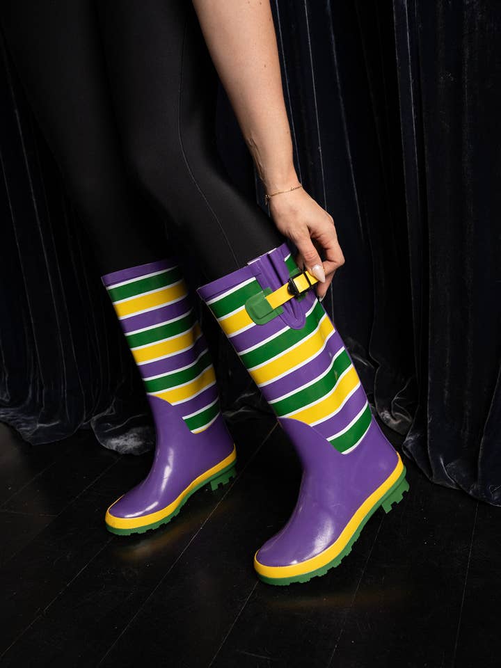 Adult Unisex Mardi Gras Striped Rain Boots