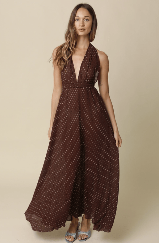 Amelie Polka Dot Maxi Halter Neck Dress