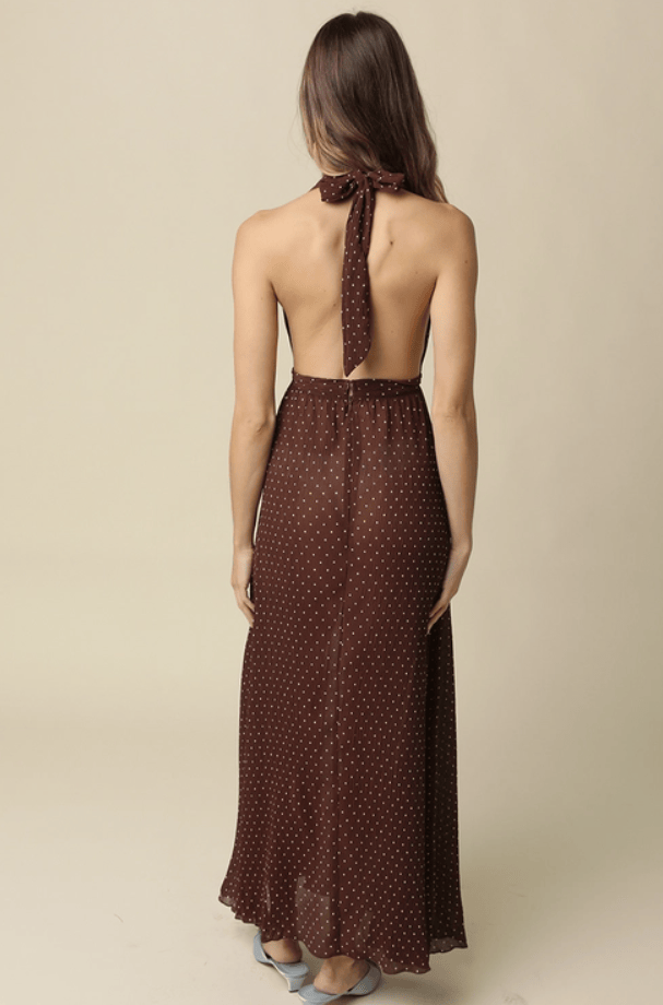Amelie Polka Dot Maxi Halter Neck Dress