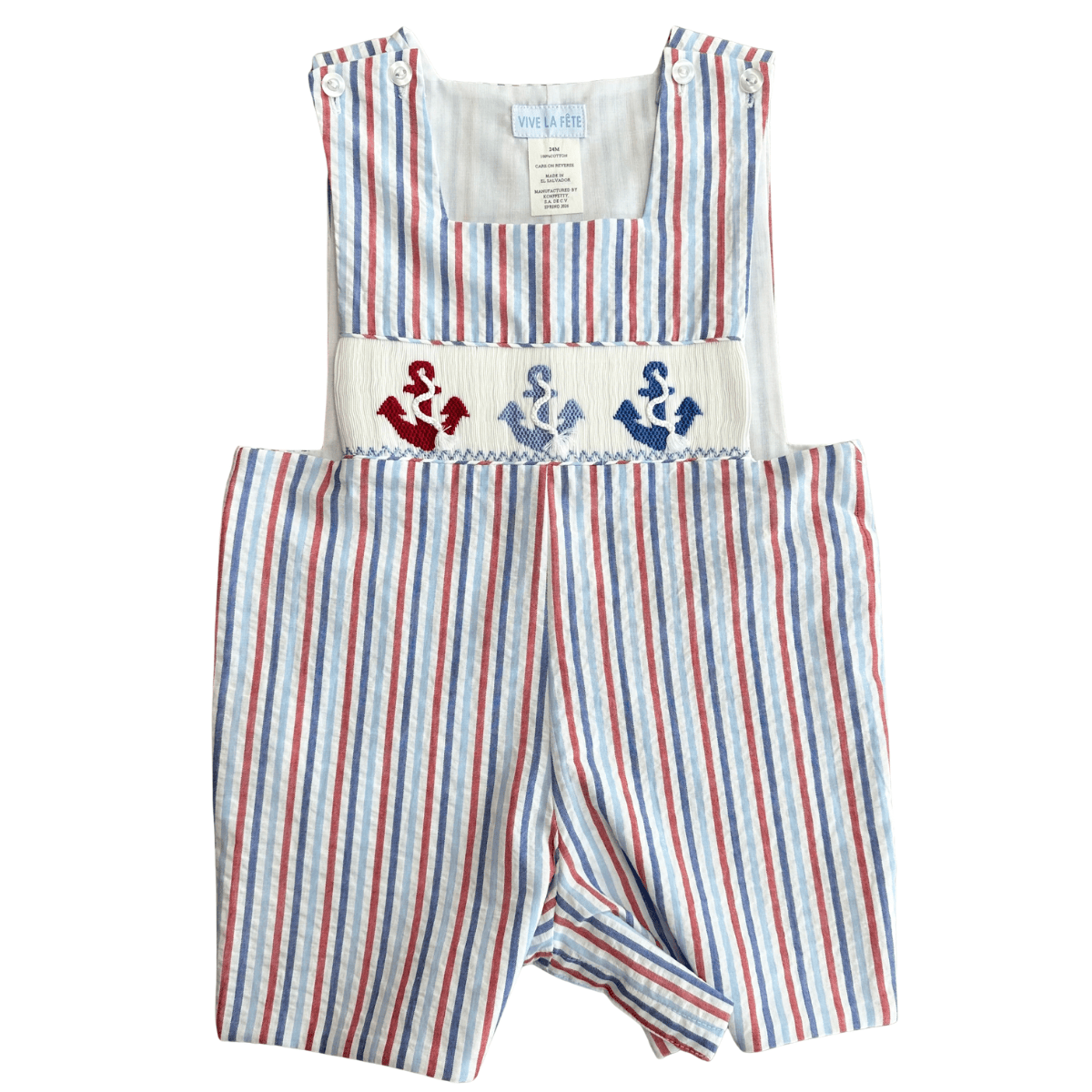 Anchors Smocked Blue Red and White Stripe Seersucker Boys Jon Jon